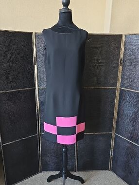 Amanda Smith Black Mini Dress with Pink Block Hem